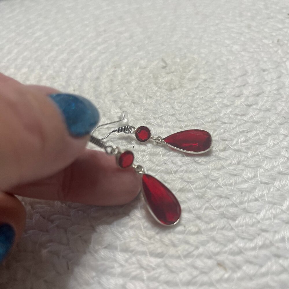 Elegant SIMULATED RUBY Handmade Sterling 925 Dangle Earrings #275D